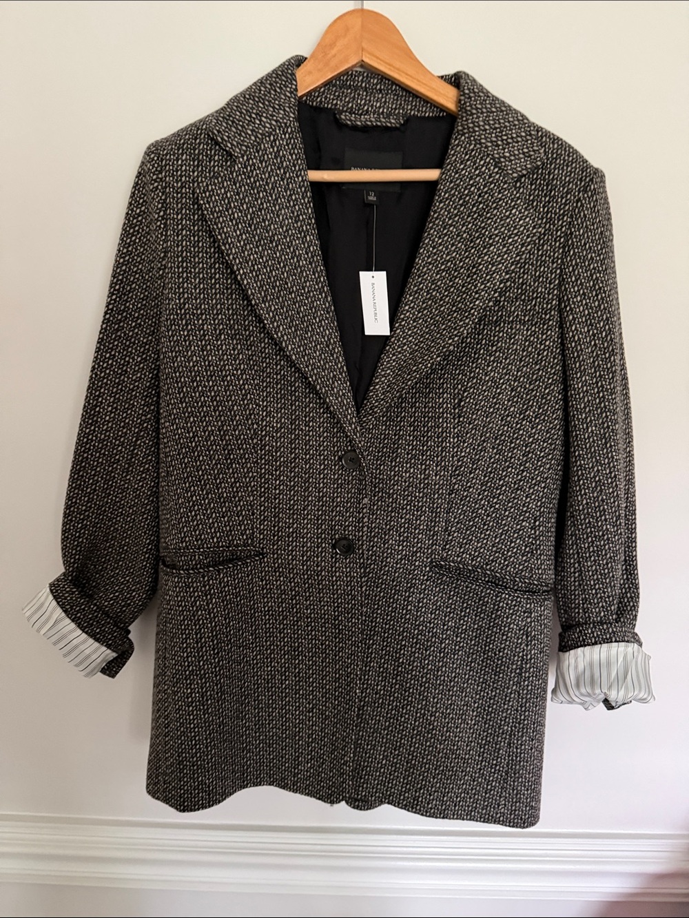 Banana Republic Black and White Tweed Blazer Jacket